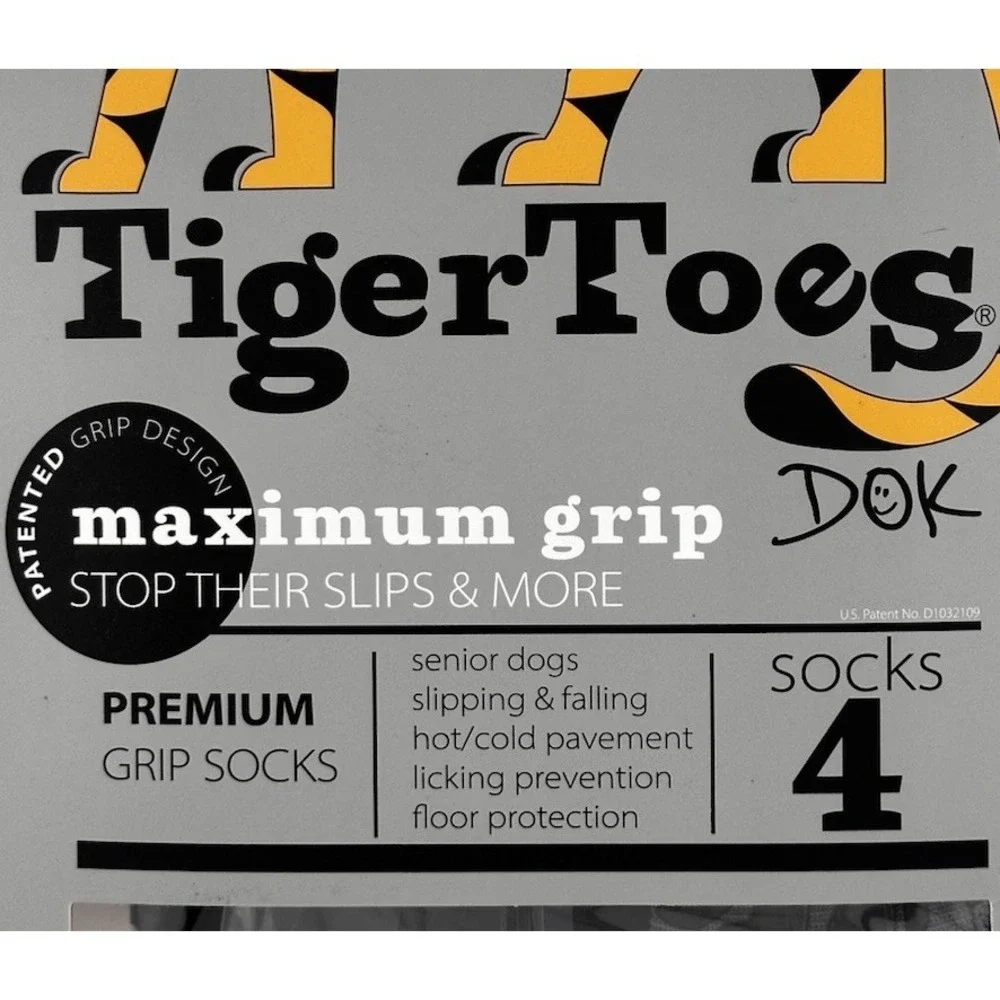 DOK Tiger Toes Grip Dog Socks Premium Gray/black Size Medium NEW